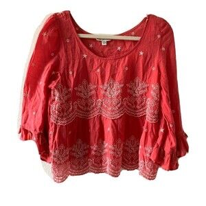 American Eagle Outfitters Women Size Medium Multicolor Eyelet Scallop Hem Blouse